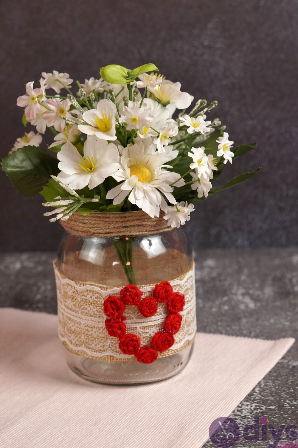 Diy heart mason jar flower vase