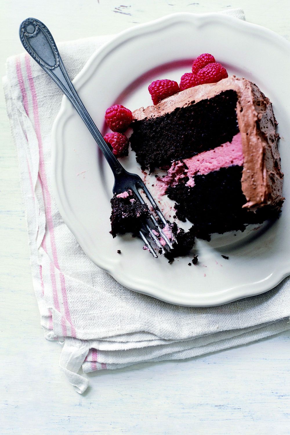 Deep dark chocolate cake with raspberry jam