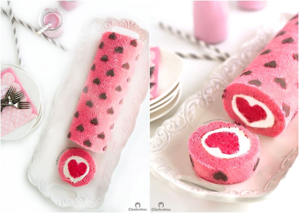 Heart patterned cake roll
