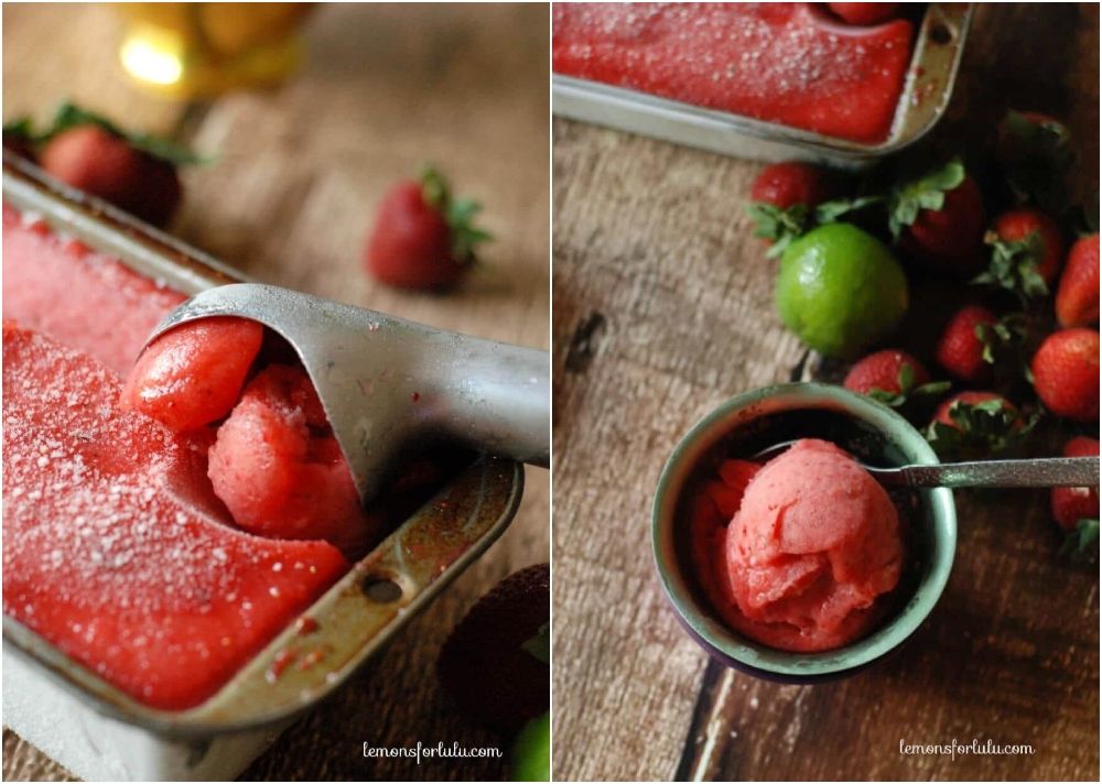 Lime and strawberry sorbet