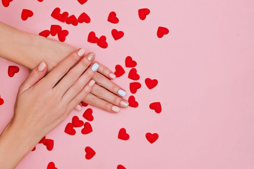 Valentines nails pastel pink