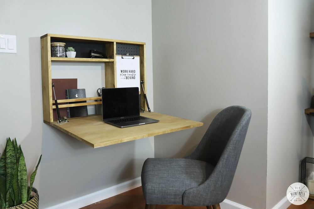 Fold-Down Wall Desk - Small Desk with Storage 
