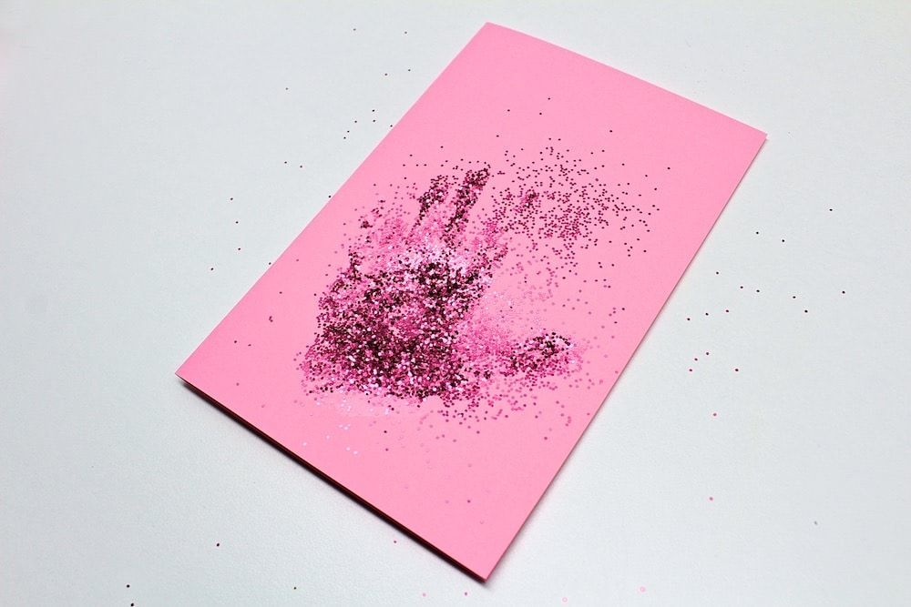 Glitter handprint valentine card