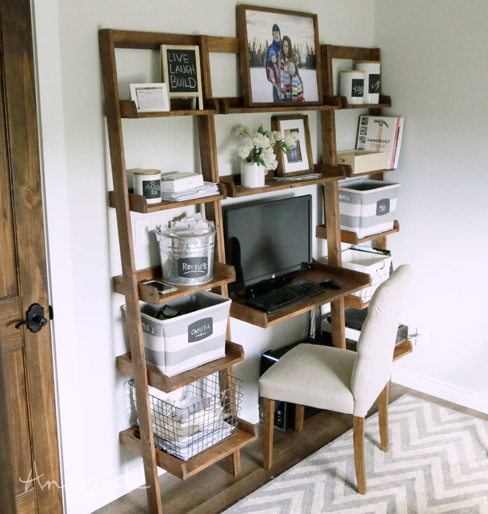 Leaning wall ladder desk