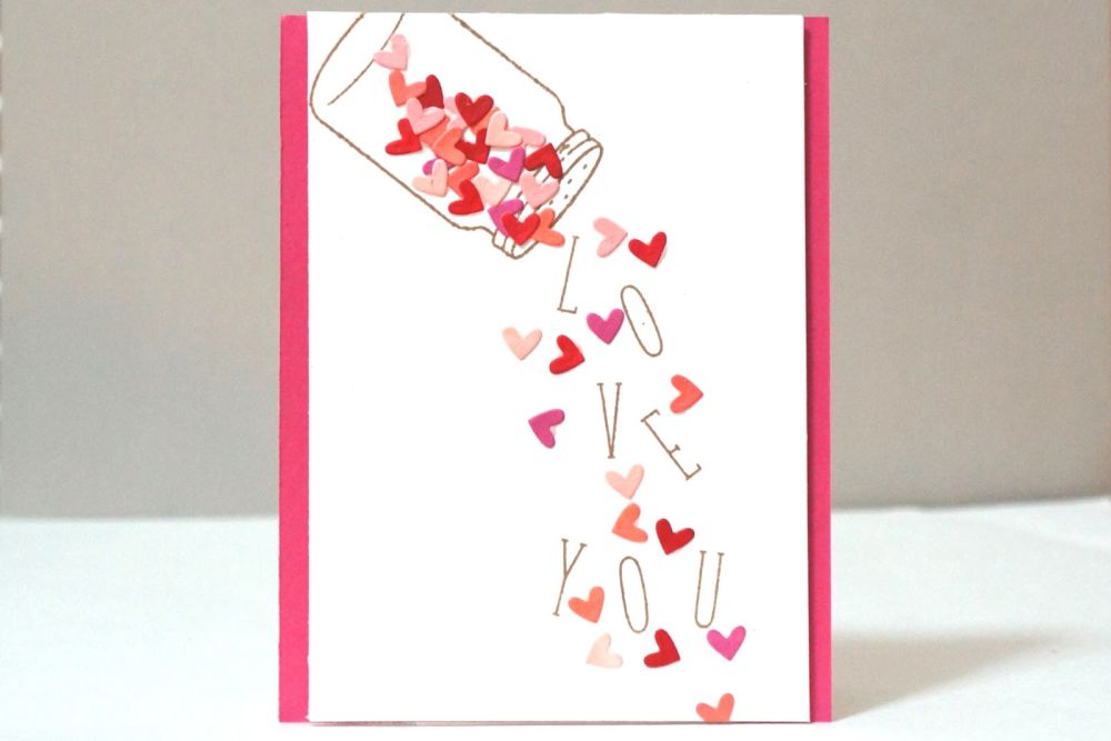 Salt shaker falling hearts valentine card
