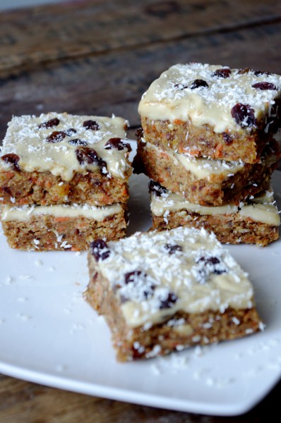 Raw carrot cake bites with vanilla protein frosting