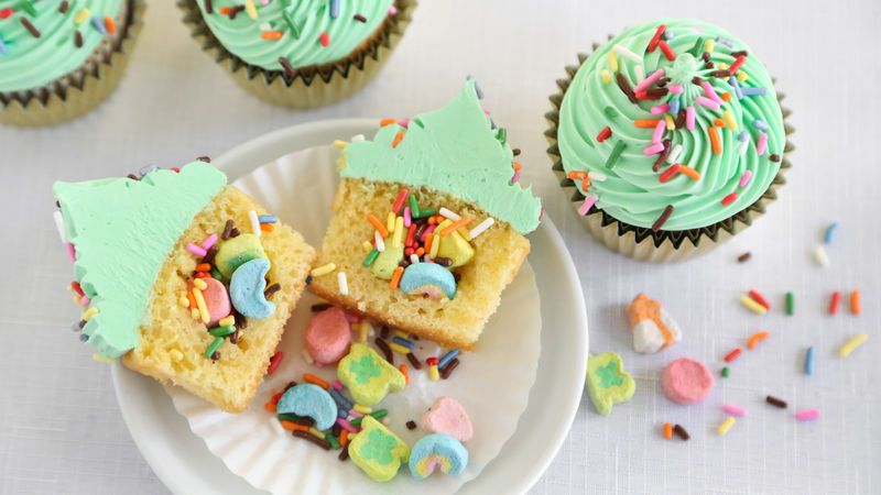 Surprise inside cupcakes with lucky charms