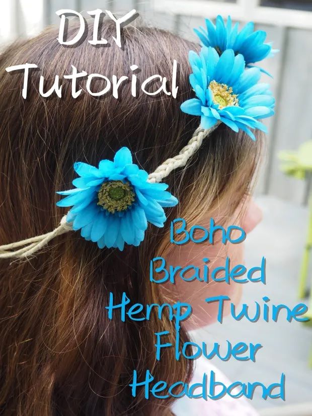 Diy boho braided hemp twine flower headband
