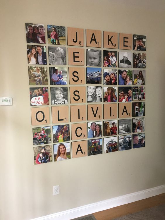 Scrabble tiles with family photos