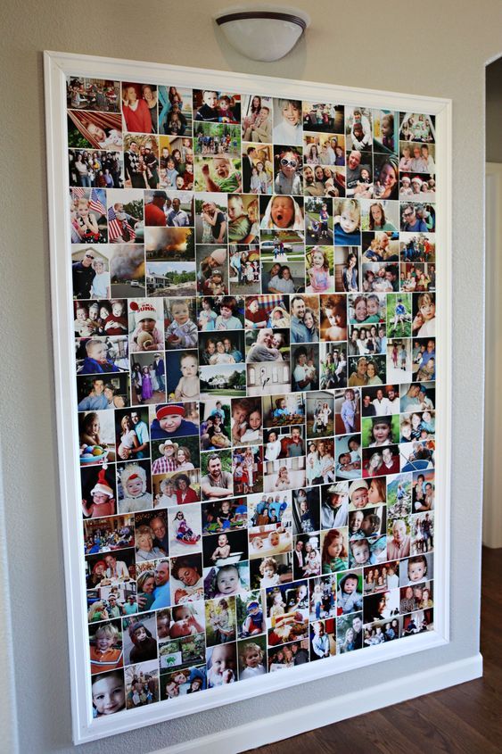 Frameless family photos in one giant frame
