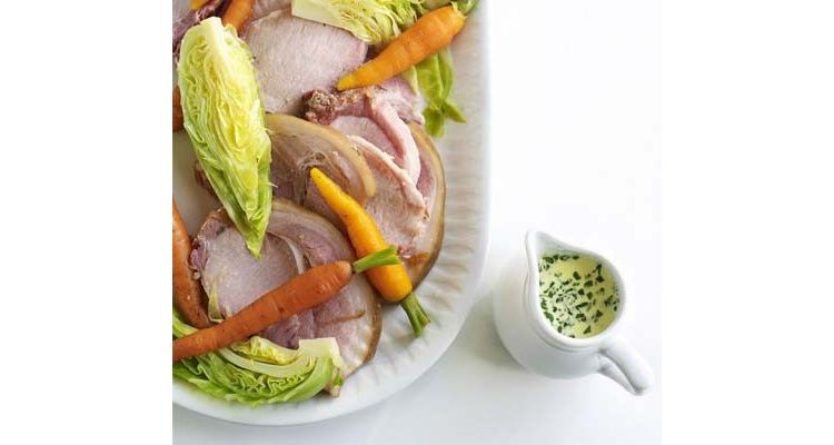 Boiled bacon with cabbage and carrots