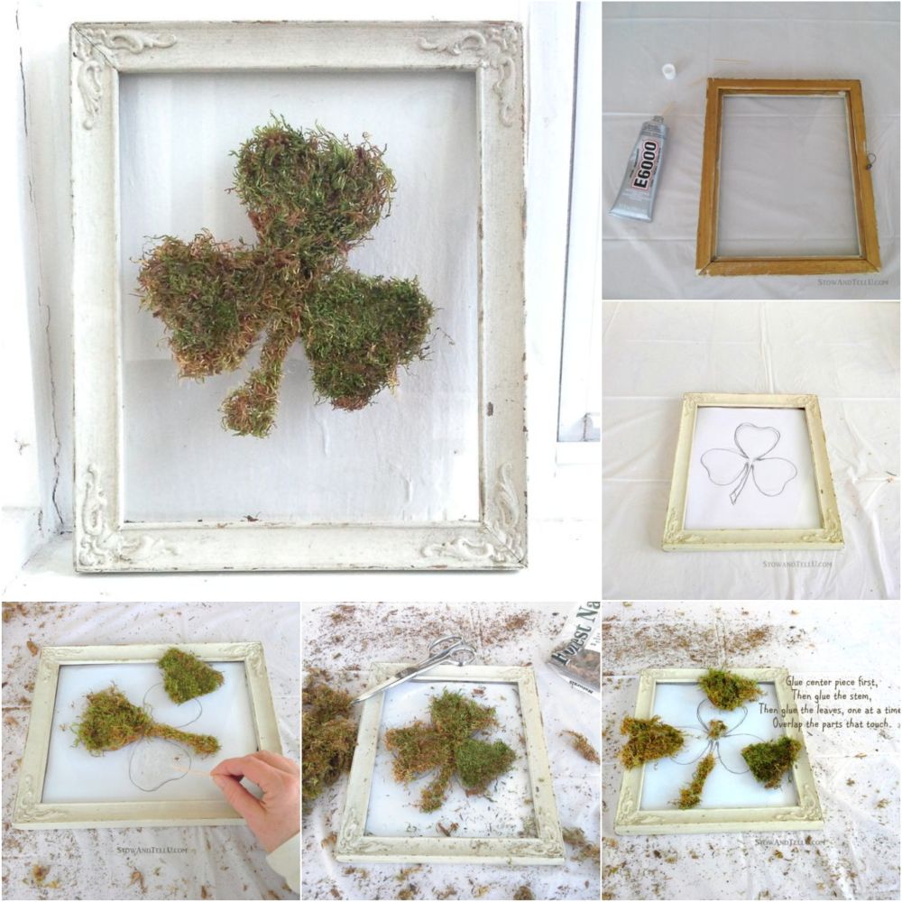 Diy framed moss shamrock on glass