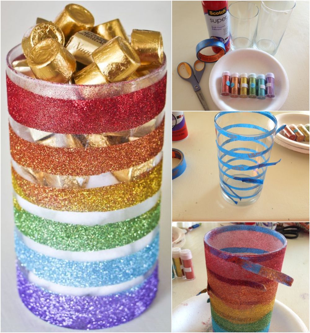 Diy rainbow glitter vase