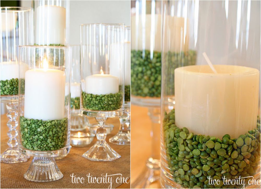 Diy white candle and split pea candle holders
