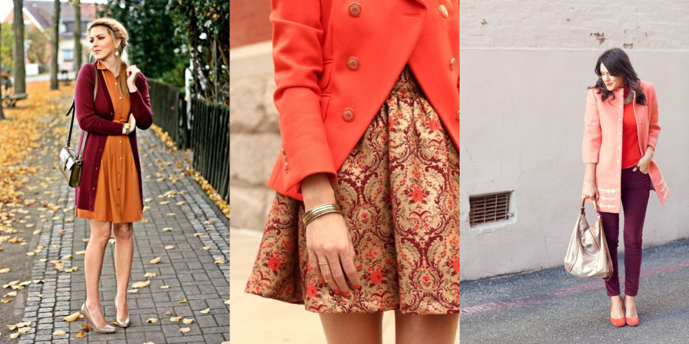 Burgundy and coral in fashion