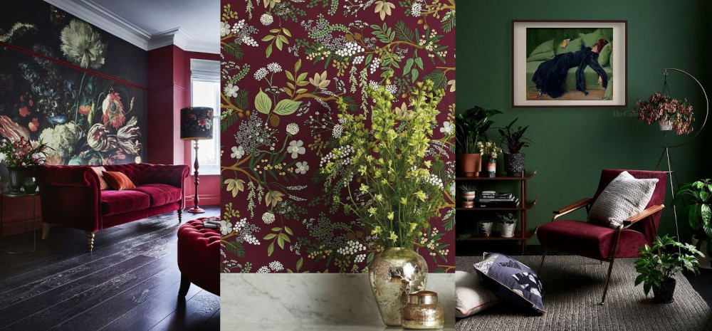 Burgundy and forest green in home decor