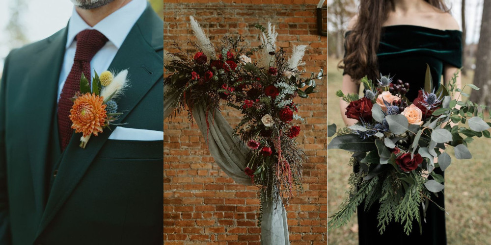 Burgundy and forest green in weddings