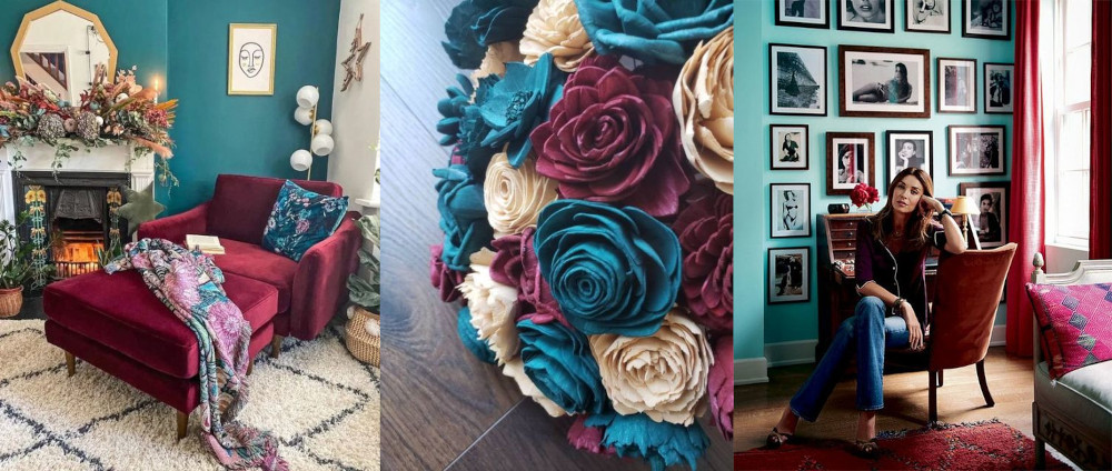 Burgundy and teal in home decor