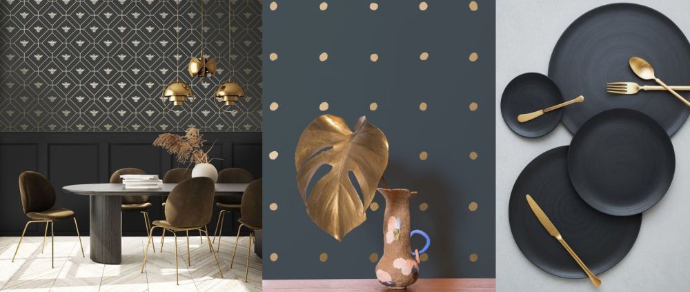 Gold and charcoal in home decor