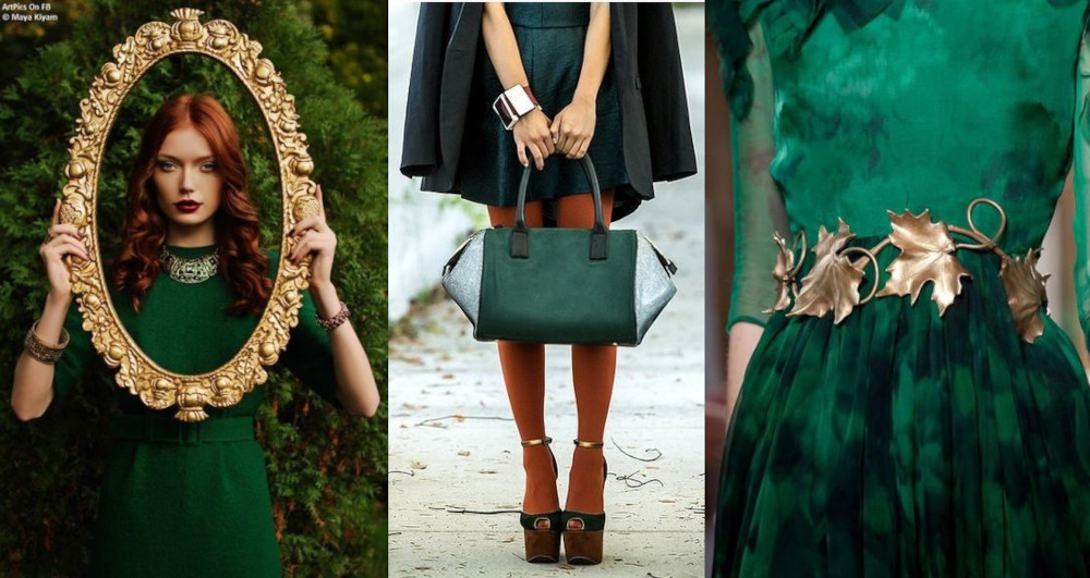 Gold and emerald green in fashion