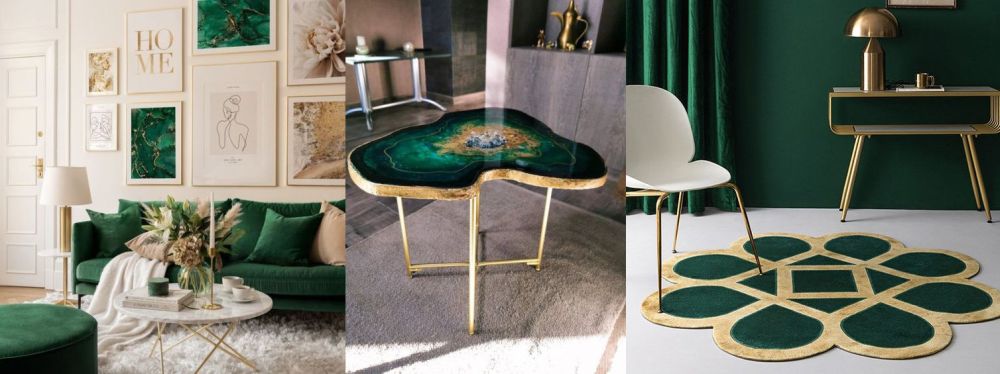 Gold and emerald green in home decor