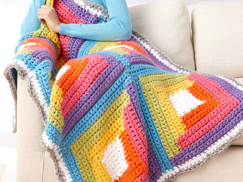 Bright log cabin blanket crochet pattern