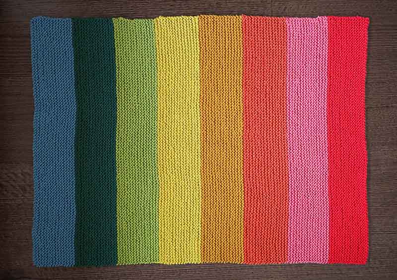 Rainbow baby blanket beginner knitting pattern