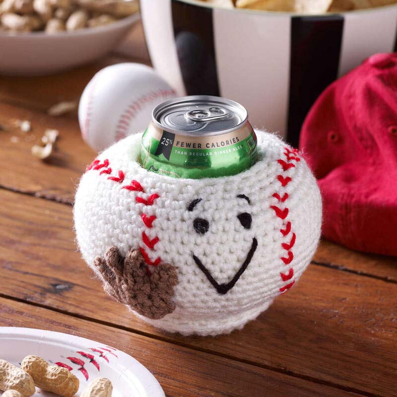Red heart baseball can cozy crochet pattern